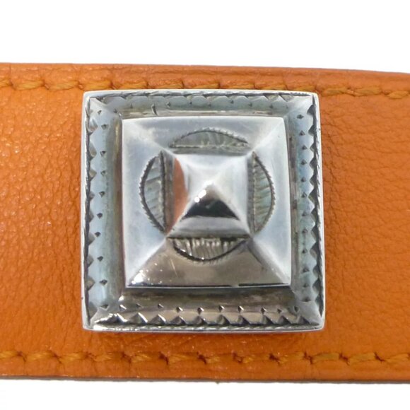 Auth HERMES Artemis Touareg Bracelet Bangle E in Square Orange Leather - Picture 7 of 12